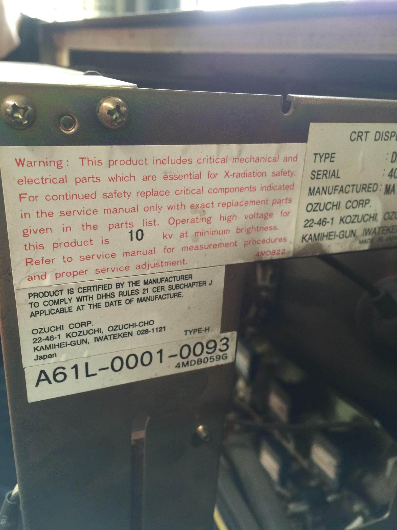 FANUC A61L-0001-0093 原装CRT显示器老化